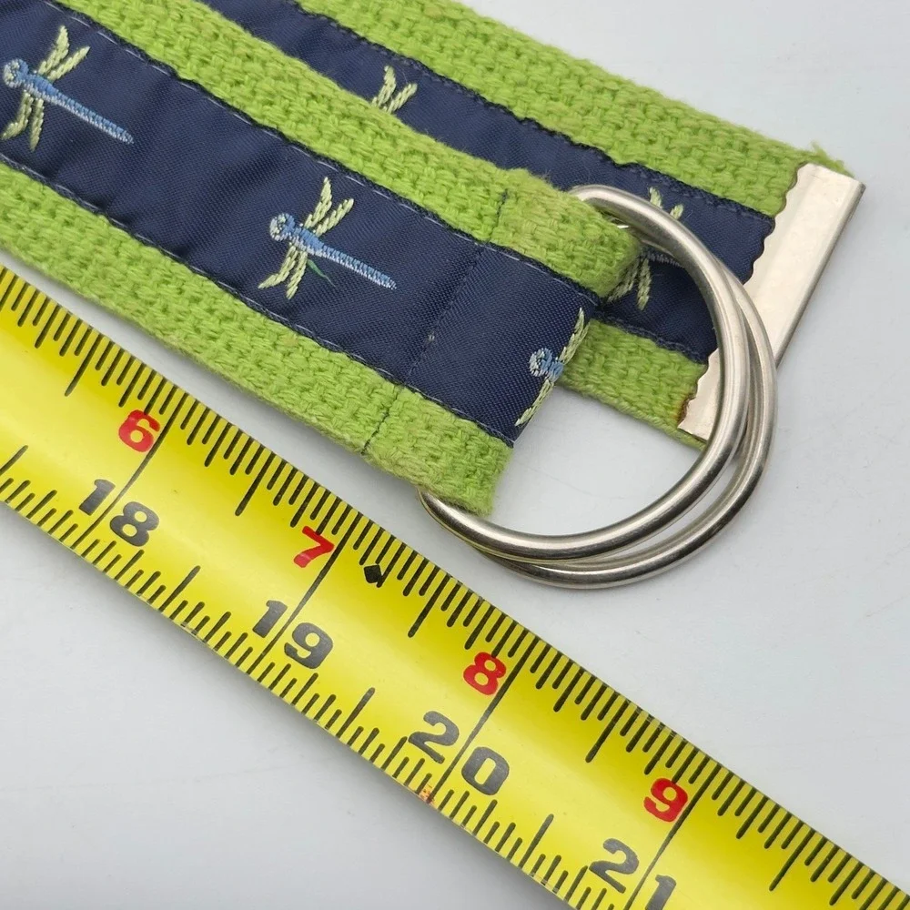 Dragonfly Canvas D-Ring Belt Green Navy Blue Embroidered Y2K Accessory 41